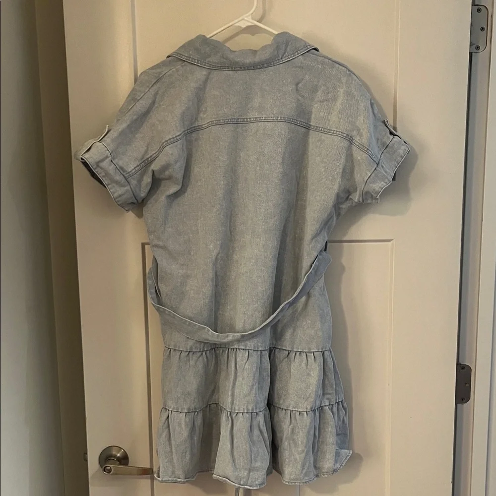 She + Sky Light Blue Denim Button-Up Shirt Dress - Picture 3 of 6